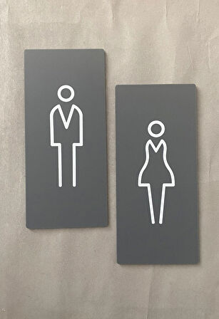 Mat Antrasit Lux Kadın Erkek WC Yönlendirme Levhası Kapı İsimliği