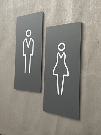 Mat Antrasit Lux Kadın Erkek WC Yönlendirme Levhası Kapı İsimliği