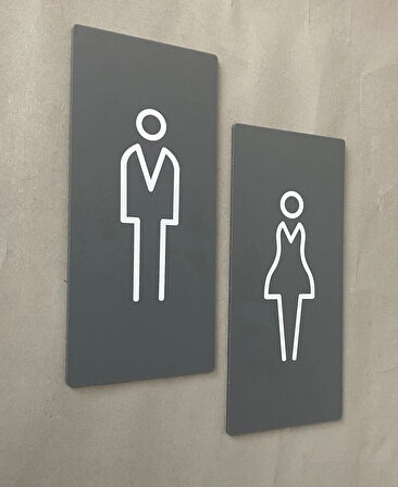Mat Antrasit Lux Kadın Erkek WC Yönlendirme Levhası Kapı İsimliği