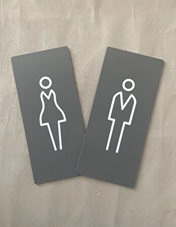 Mat Antrasit Lux Kadın Erkek WC Yönlendirme Levhası Kapı İsimliği