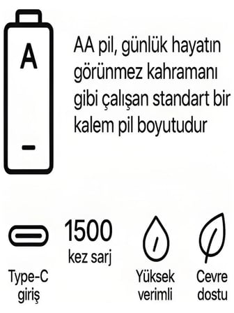 Type-c Şarjlı 2800mwh 1.5v Şarj Edilebilir 2’li Aa5 Kalın Pil - Lityum Iyon Batarya