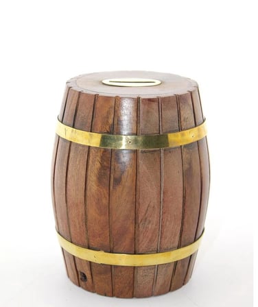 Pirinç Ahşap Fıçı Kumbara 12.5 Cm Wb535