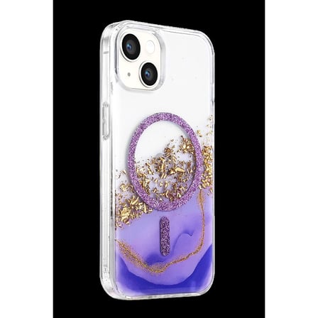 Onegif İphone 15 Lotus Simli Magsafe Kapak - Mor