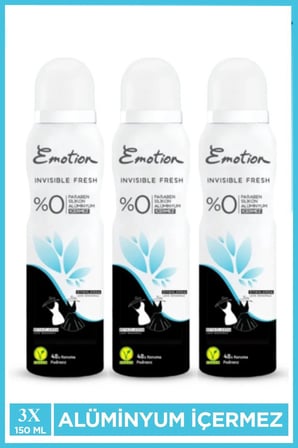 3 Adet Emotion Invisible Fresh Black & White Kadın Deodorant 150ml Vegan, Leke Bırakmaz