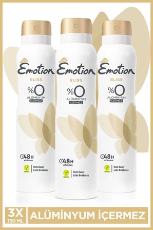 3 Adet Emotion Bliss Kadın Vegan Deodorant 150 Ml Hızlı Kurur, Leke Bırakmaz