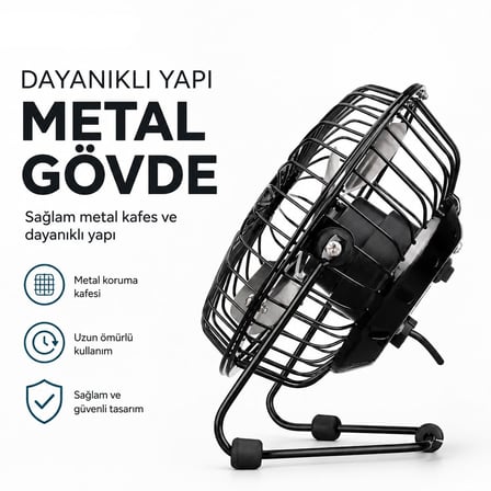 USB Şarjlı Metal Mini Masaüstü Fan 14.5x7.5x15 cm