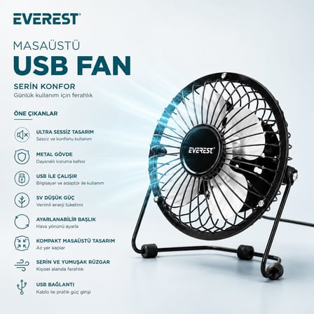USB Şarjlı Metal Mini Masaüstü Fan 14.5x7.5x15 cm