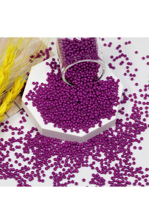 Fuşya Renk 4 Mm Yaklaşık 220 Adet/20 Gram Cam Boncuk Oya Yazma Bileklik Ve Kolye