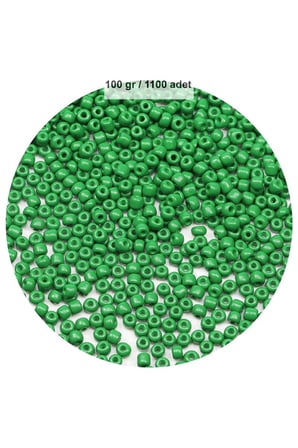 Opak Yeşil Renk 4 Mm Yaklaşık 1100 Adet / 100 Gram Cam Boncuk Oya Yazma Bileklik Ve Kolye
