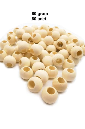 60 Gr 60 Adet Ahşap Boncuk 15 Mm Çap X 10 Mm Delik Doğal Yuvarlak Ahşap Makrome El İşi Çanta