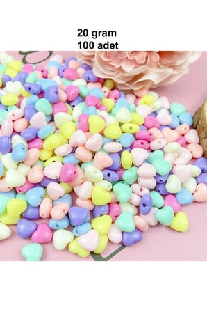 20 Gr 100 Adet Şeker Rengi Akrilik Kalp Boncuklar Renkli Karışık Plastik Pastel Boncuklar Ara Boncuk