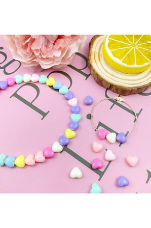 60 Gr 300 Adet Şeker Rengi Akrilik Kalp Boncuklar Renkli Karışık Plastik Pastel Boncuklar Ara Boncuk