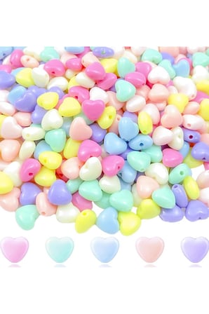 100 Gr 500 Adet Şeker Rengi Akrilik Kalp Boncuklar Renkli Karışık Plastik Pastel Boncuklar Ara Boncu