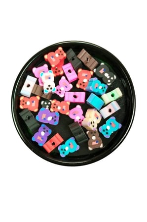 30 Adet 10 Mm Polimer Kil Fimo Boncuk Takı Bileklik + 1 Metre Lastikli Misina Hediye - Renkli Ayıcık