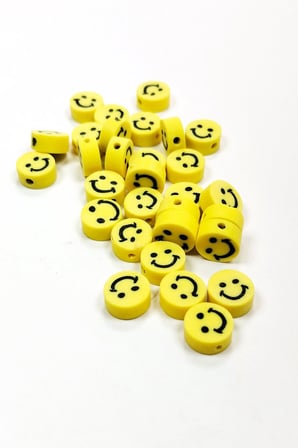 30 Adet 10 Mm Polimer Kil Fimo Boncuk Takı Bileklik + 1 Metre Lastikli Misina Hediye - Gülen Yüz Smi