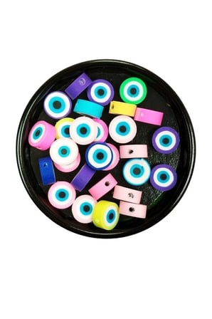 30 Adet 10 Mm Polimer Kil Fimo Boncuk Takı Bileklik + 1 Metre Lastikli Misina Hediye - Nazar Boncuğu