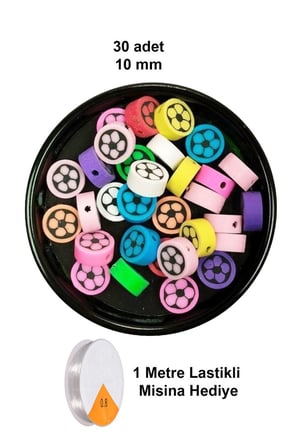 30 Adet 10 Mm Polimer Kil Fimo Boncuk Takı Bileklik + 1 Metre Lastikli Misina Hediye - Renkli Çiçek