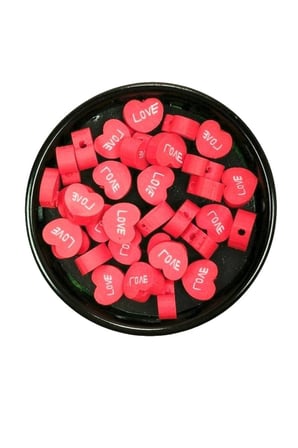 90 Adet 10 Mm Polimer Kil Fimo Boncuk Takı Bileklik + 5 Metre Lastikli Misina Hediye - Kalp Love