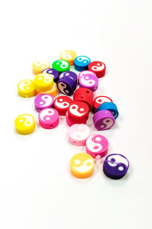 90 Adet 10 Mm Polimer Kil Fimo Boncuk Takı Bileklik + 5 Metre Misina Hediye - Yin Yang - Yin Yang - 