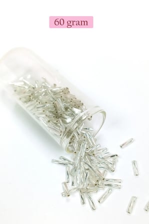 Uzun Boru Kesme Boncuk Çap 2mm Uzunluk 10 Mm - 60 Gram - Parlak Gümüş - Bnc296