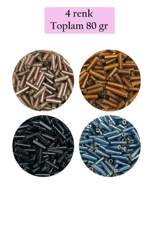 Uzun Boru Kesme Boncuk Çap 2mm Uzunluk 10 Mm - 4 Renk - Toplam 80 Gram - Bnc426