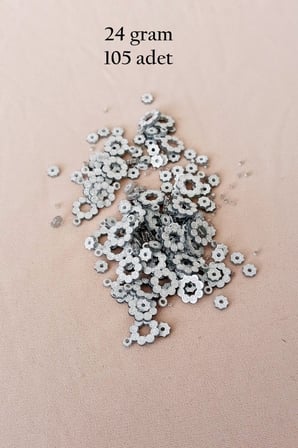Oya Abiye Bileklik Kolye Pleksi Metalik Plastik Pul Gümüş Renk 24 Gram 105 Adet - Bnc561