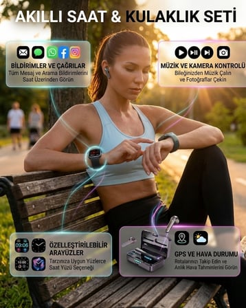 Bluetooth Kulaklıklı Akıllı Saat Seti Yüksek Ses Kalitesi Ve 3d Ekran Diğer