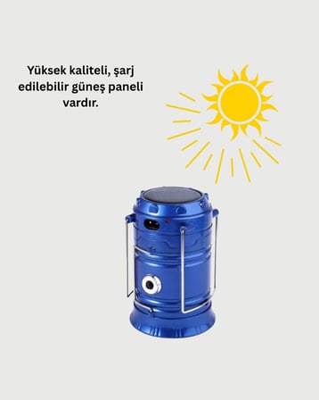 Şarj Edilebilir Güneş Enerjili Kızaklı Kamp Feneri – USB Çıkışlı Katlanabilir Dayanıklı ve Çok Fonks