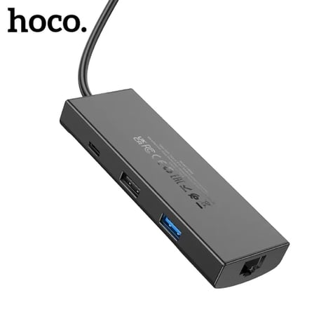 Hoco HB44 Type-C to HDMI + RJ45 + 100Mbps + SD/TF + USB3.0 + USB2.0 PD + 4K 30Hz Hub-(5775)