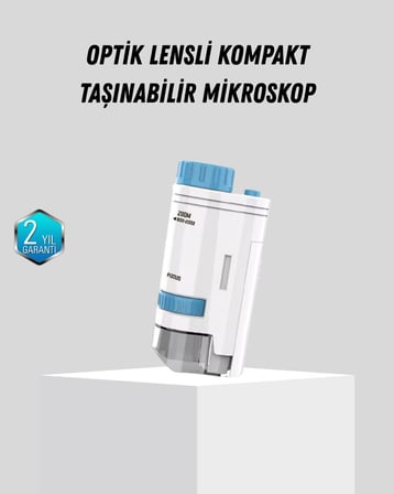 Taşınabilir Mini Mikroskop LED Işıklı 80X–200X Büyütmeli ve Ayarlı