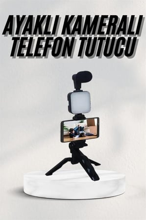 Telefon Tutucu Led Işıklı Kumandalı Mikrofon Telefon Vlog Video Kayıt