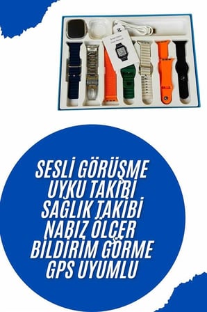 Akıllı Saat 7 Kordon Hediyeli Takvim Alarm Nabız Ölçer Bildirim Görme Sesli Görüşme Diğer Diğer