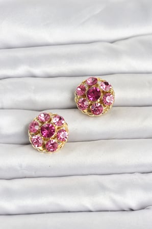 Pembe Zirkon Taşlı Düğme Veya Manşet Broşu 5886 Altın - Çok Renkli