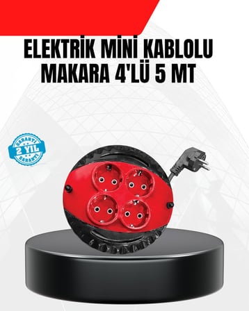 Ev Ve Ofis İçin 5 Metre Kablolu 4 Priz Makarası Diğer