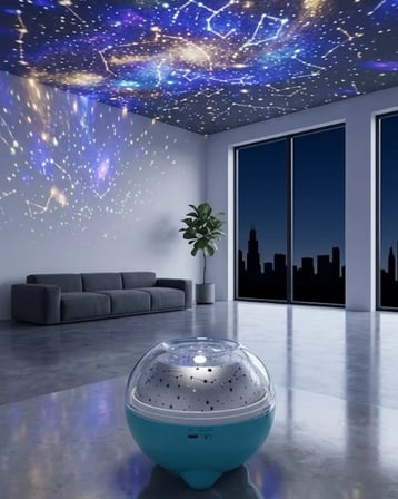 Bluetooth Hoparlörlü Yıldız Projeksiyon Gece Lambası Uzaktan Kumandalı Ve Döner Işık Efektli Kopya