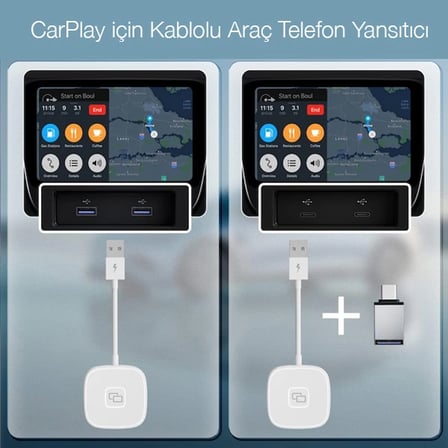 iPhone USB+Lightning Carplay Mirror Adaptör Çevirici -Youtube Netflix Tiktok Video Yansıtıcı-(5775)