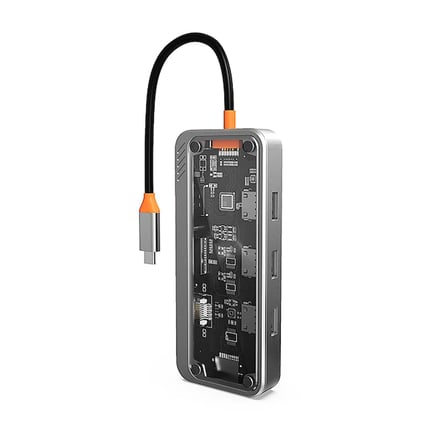 ALLY SW1V-PRO Type-c To USB3.0 3adet+ 3.5mm+ HDMI+ VGA+ SD + TF + Ethernet Çoğaltıcı Transparan Hub-