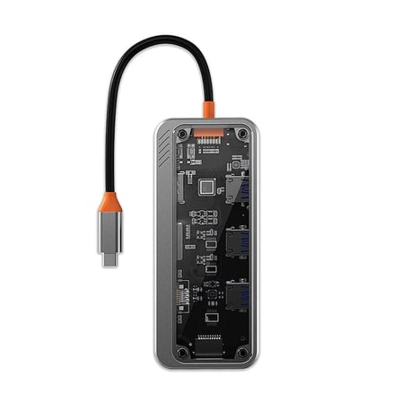 ALLY SW1V-PRO Type-c To USB3.0 3adet+ 3.5mm+ HDMI+ VGA+ SD + TF + Ethernet Çoğaltıcı Transparan Hub-