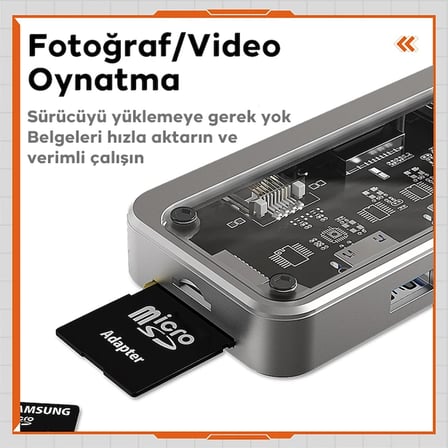 ALLY SW1V-PRO Type-c To USB3.0 3adet+ 3.5mm+ HDMI+ VGA+ SD + TF + Ethernet Çoğaltıcı Transparan Hub-