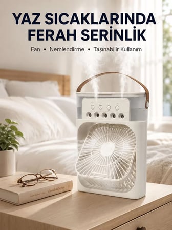 Taşınabilir 3'ü 1 Arada Mini Fan | Nemlendirici + Soğutucu + Gece Lambası Yeni Nesil