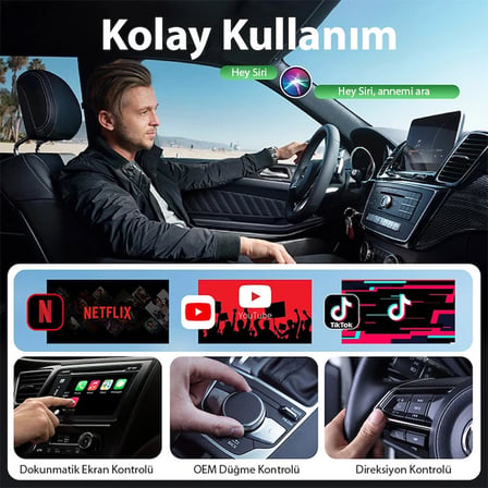 USB+Type-C Kablosuz Wireless Carplay Adaptör Çevirici -Youtube Netflix Tiktok Video Yansıtıcı-(5775)
