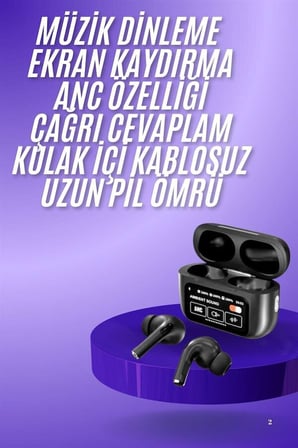 Yeni Nesil ANC Özellikli Çağrı Cevaplayan Dokunmatik Ekranlı Bluetooth Kulaklık Siyah