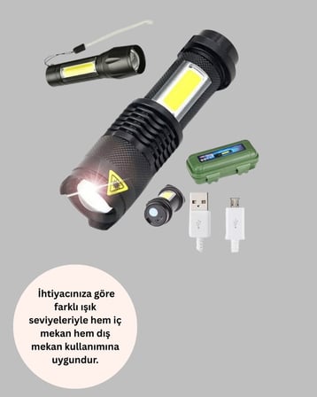 Ayarlı 2000 Lümen Şarjlı LED El Feneri