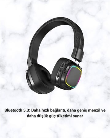 Renkli Işık Efektli Bluetooth 5.3 Müzik Kulaklığı