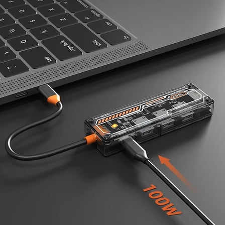 ALLY 5in1 Type-c To USB3.0 + USB2.0 + Type-c PD 100W + HDMI + Ethernet Çoğaltıcı Transparan Hub-(577