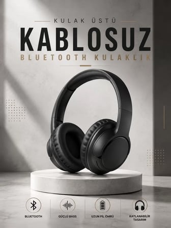 Kulak Üstü Kablosuz Bluetooth Kulaklık Yüksek Ses Kaliteli ANC Özelliği