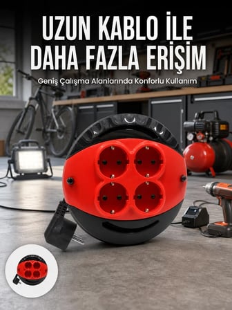 5 Metre Kablolu 4 Lü Kırmızı Priz Makara Diğer