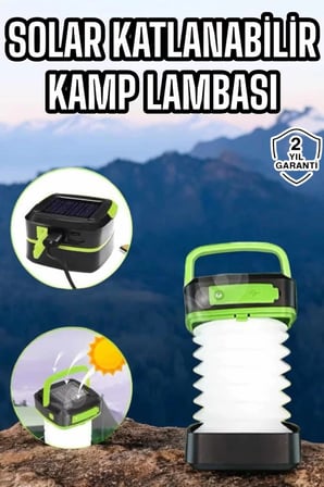 Güneş Enerjili Led Lamba Kamp Lambası Katlanabilir Lamba USB Şarjlı