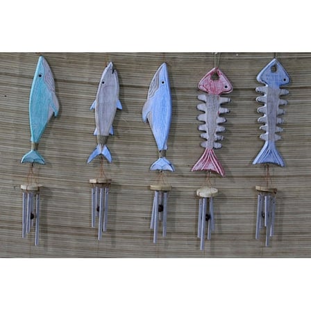 Doğal Ahşap Balıklı Metal Çan 70 cm Dekorasyon