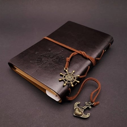 Şık Eskitme Deri Pusula Defter 75 Yaprak